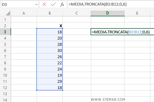 digita =MEDIA.TRONCATA(B3:B12;0,6) 