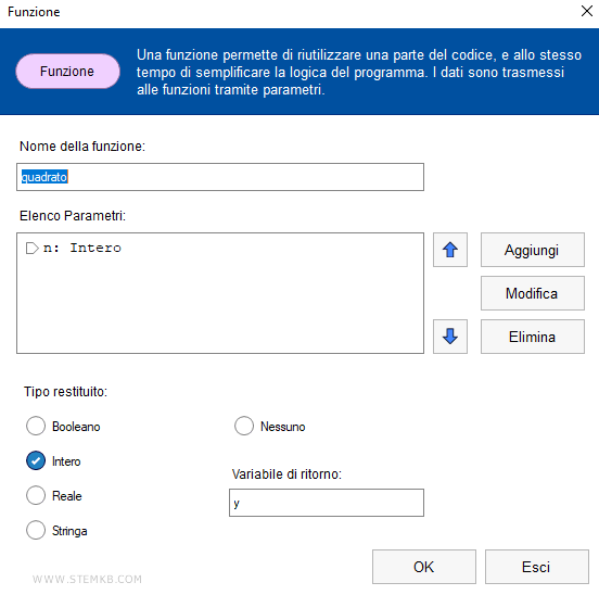 le impostazioni della funzione