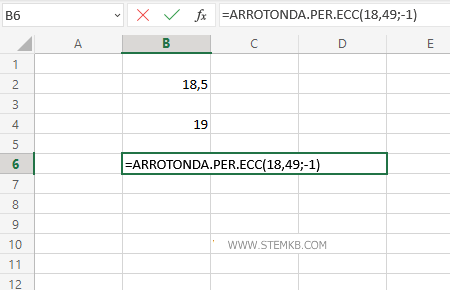 digita =ARROTONDA.PER.ECC(18,49;-1) 