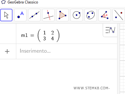 Geogebra mostra la matrice quadrata