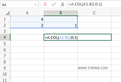 digita =A.COL(A1:B2;0;1) 